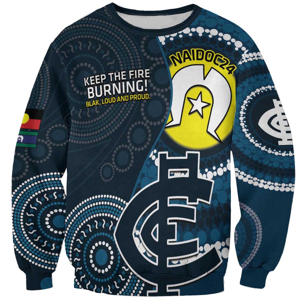 Custom AFL Carlton NAIDOC Week Sweatshirt Keep The Fire Burning Indigenous Art