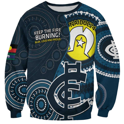 Custom AFL Carlton NAIDOC Week Sweatshirt Keep The Fire Burning Indigenous Art
