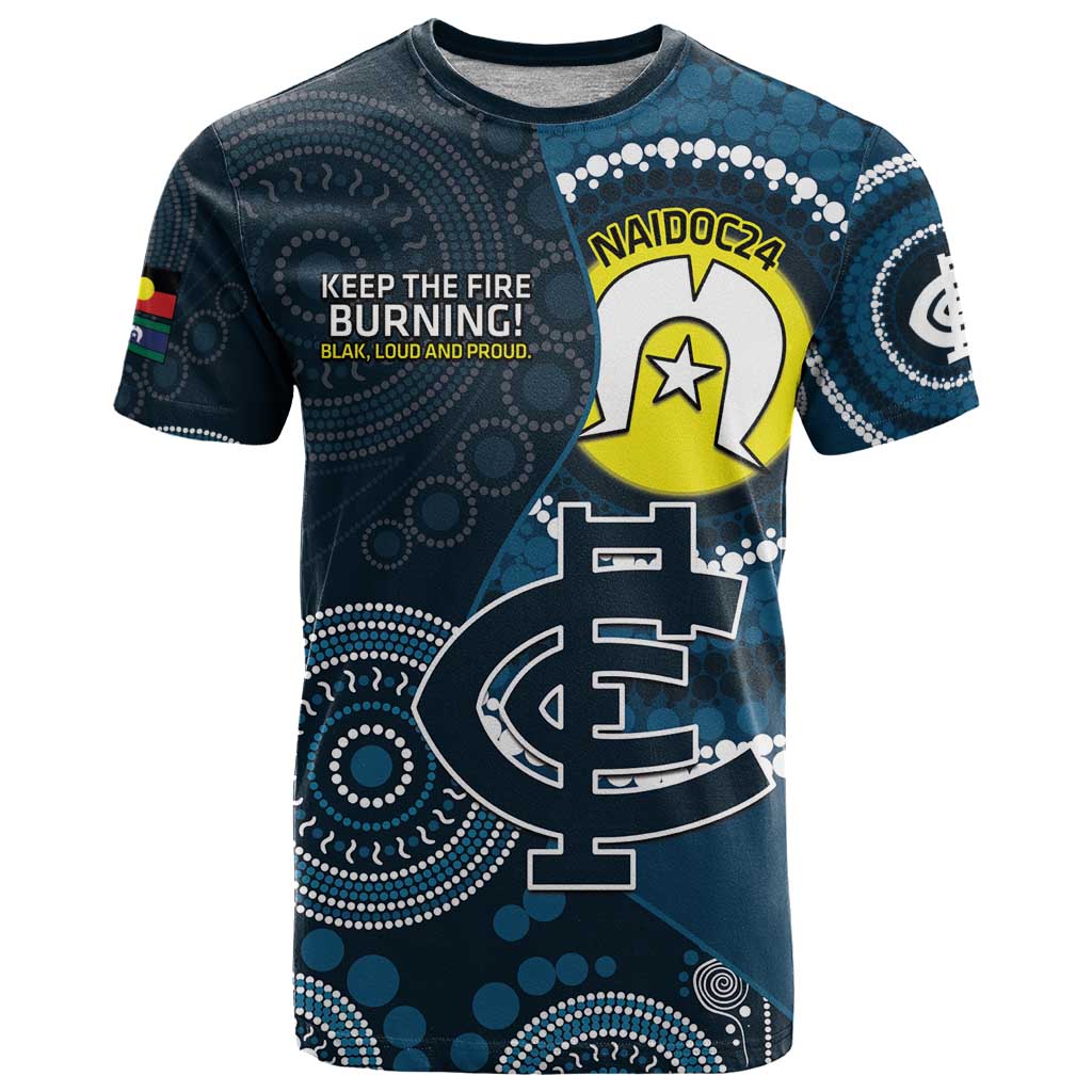 Custom AFL Carlton NAIDOC Week T Shirt Keep The Fire Burning Indigenous Art