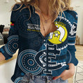 Custom AFL Carlton NAIDOC Week Women Casual Shirt Keep The Fire Burning Indigenous Art