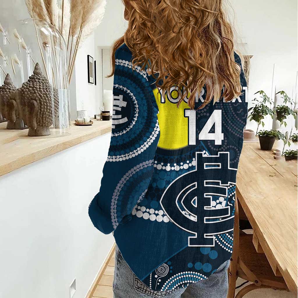 Custom AFL Carlton NAIDOC Week Women Casual Shirt Keep The Fire Burning Indigenous Art