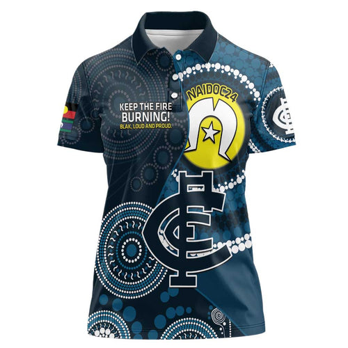 Custom AFL Carlton NAIDOC Week Women Polo Shirt Keep The Fire Burning Indigenous Art