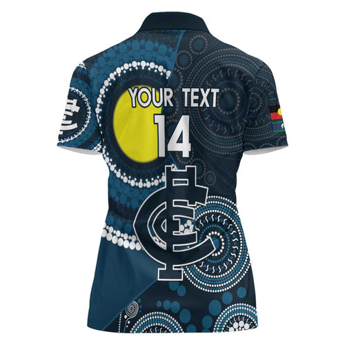 Custom AFL Carlton NAIDOC Week Women Polo Shirt Keep The Fire Burning Indigenous Art