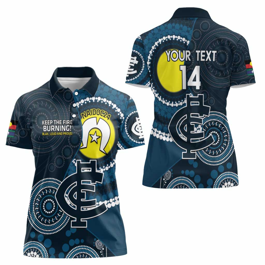 Custom AFL Carlton NAIDOC Week Women Polo Shirt Keep The Fire Burning Indigenous Art