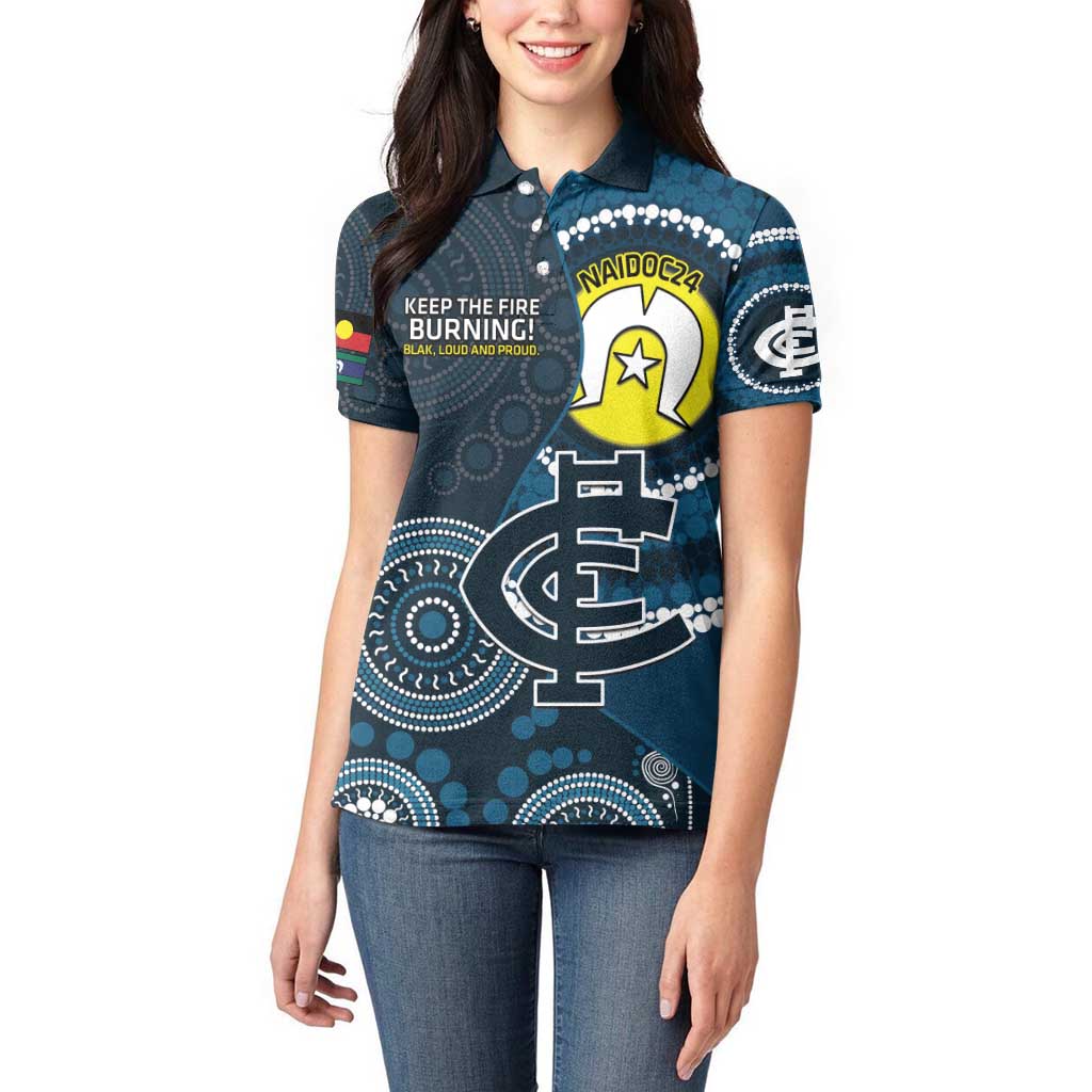Custom AFL Carlton NAIDOC Week Women Polo Shirt Keep The Fire Burning Indigenous Art