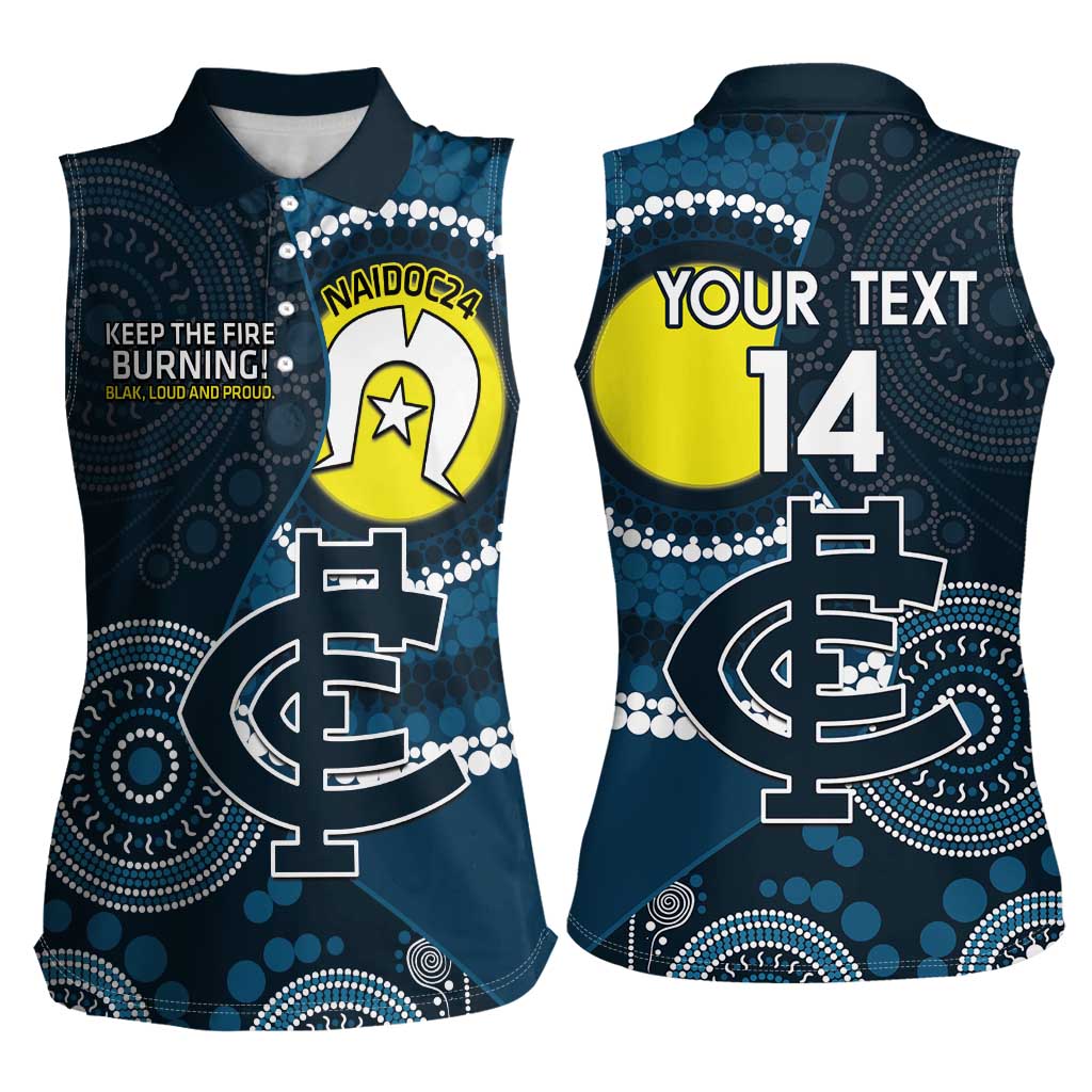 Custom AFL Carlton NAIDOC Week Women Sleeveless Polo Shirt Keep The Fire Burning Indigenous Art