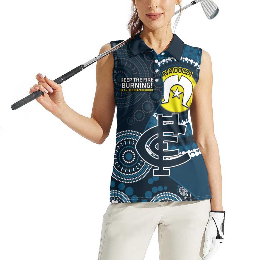 Custom AFL Carlton NAIDOC Week Women Sleeveless Polo Shirt Keep The Fire Burning Indigenous Art