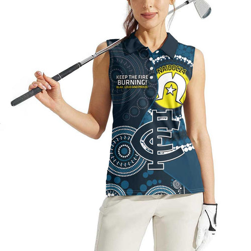Custom AFL Carlton NAIDOC Week Women Sleeveless Polo Shirt Keep The Fire Burning Indigenous Art
