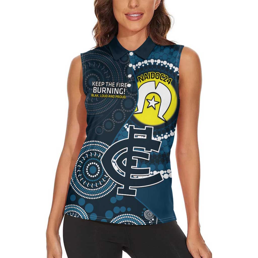 Custom AFL Carlton NAIDOC Week Women Sleeveless Polo Shirt Keep The Fire Burning Indigenous Art