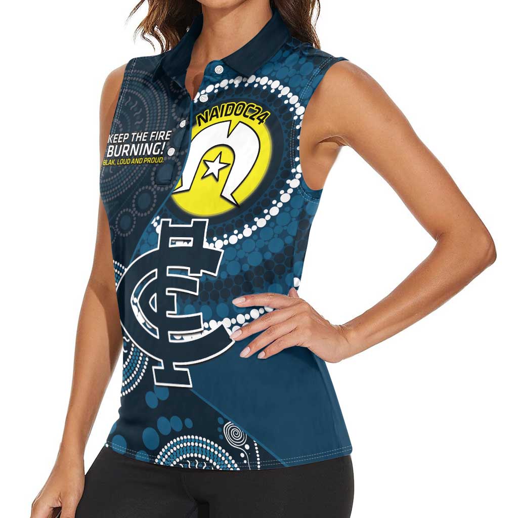 Custom AFL Carlton NAIDOC Week Women Sleeveless Polo Shirt Keep The Fire Burning Indigenous Art