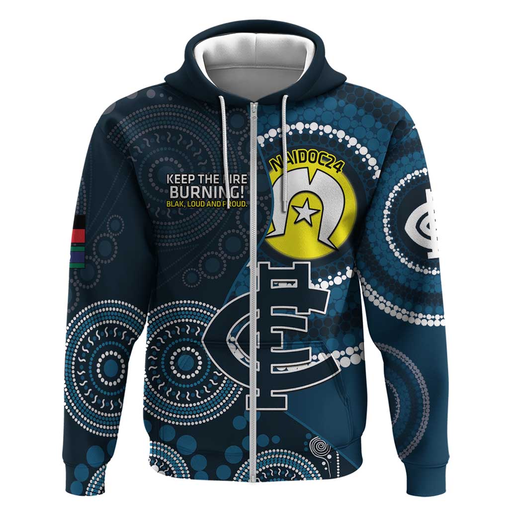 Custom AFL Carlton NAIDOC Week Zip Hoodie Keep The Fire Burning Indigenous Art