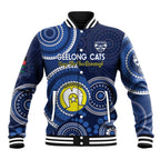 Custom AFL Geelong NAIDOC Week Baseball Jacket Keep The Fire Burning Indigenous Art