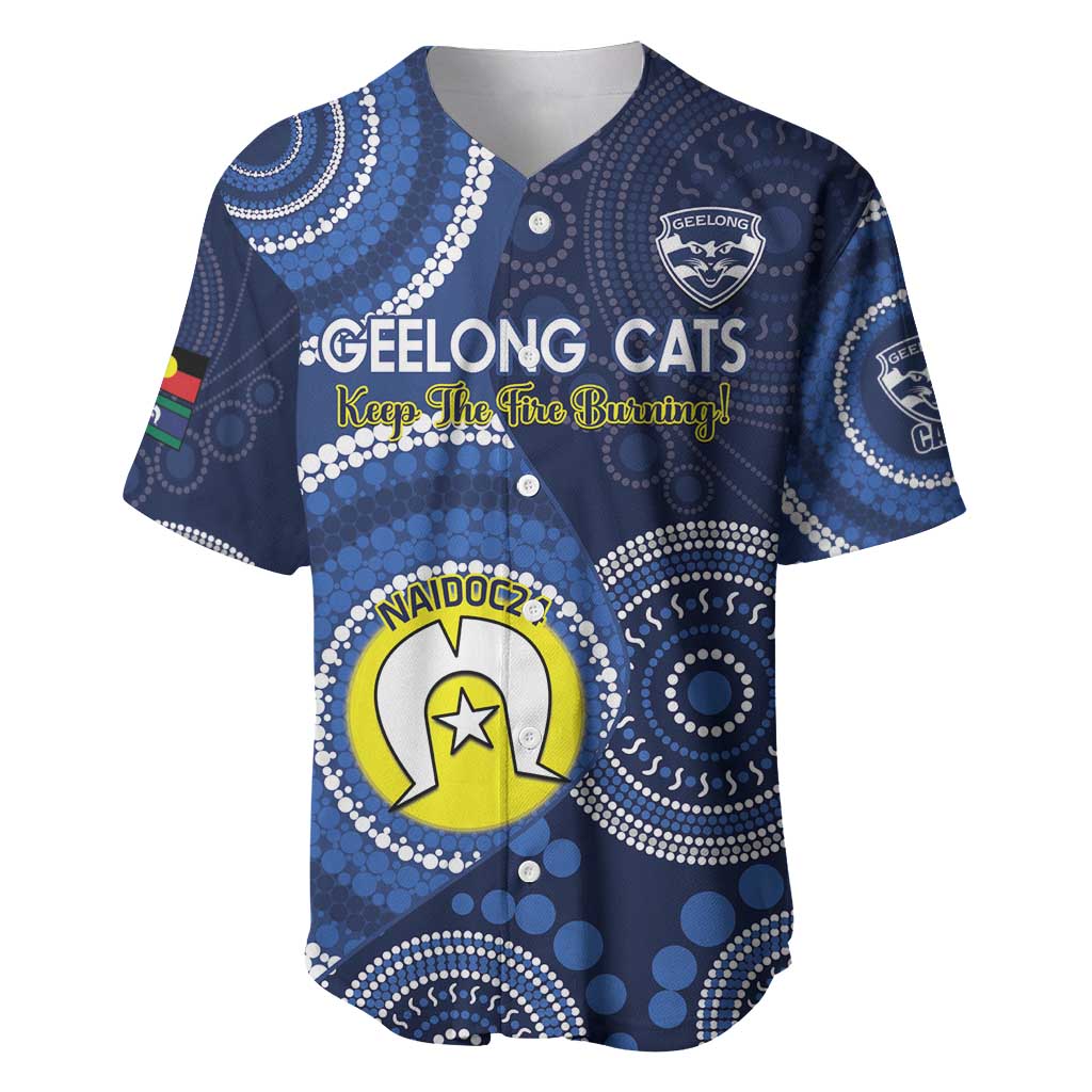 Custom AFL Geelong NAIDOC Week Baseball Jersey Keep The Fire Burning Indigenous Art