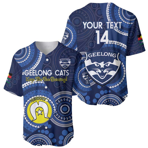 Custom AFL Geelong NAIDOC Week Baseball Jersey Keep The Fire Burning Indigenous Art