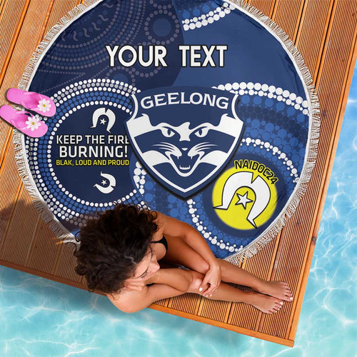 Custom AFL Geelong NAIDOC Week Beach Blanket Keep The Fire Burning Indigenous Art