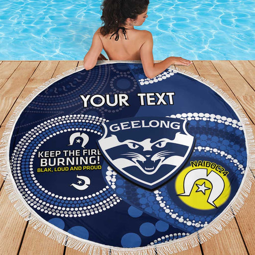 Custom AFL Geelong NAIDOC Week Beach Blanket Keep The Fire Burning Indigenous Art