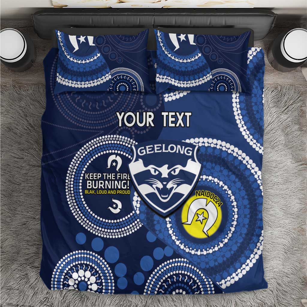 Custom AFL Geelong NAIDOC Week Bedding Set Keep The Fire Burning Indigenous Art