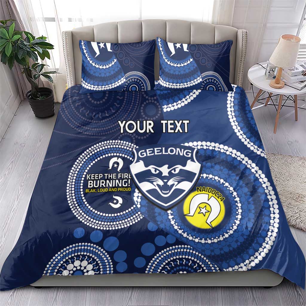Custom AFL Geelong NAIDOC Week Bedding Set Keep The Fire Burning Indigenous Art