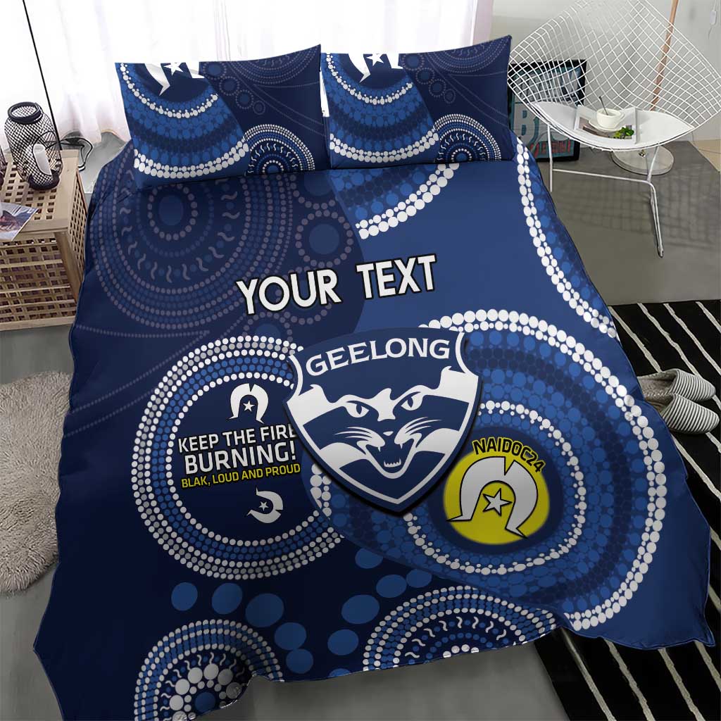 Custom AFL Geelong NAIDOC Week Bedding Set Keep The Fire Burning Indigenous Art