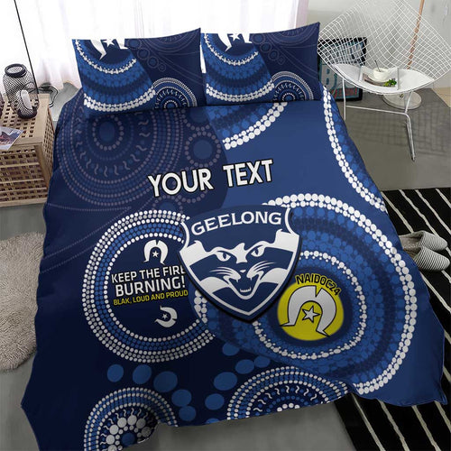 Custom AFL Geelong NAIDOC Week Bedding Set Keep The Fire Burning Indigenous Art