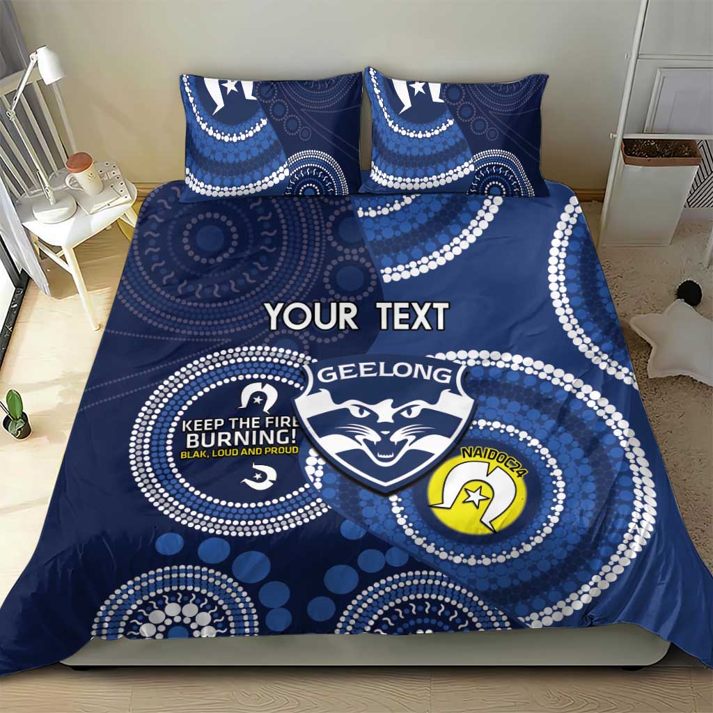 Custom AFL Geelong NAIDOC Week Bedding Set Keep The Fire Burning Indigenous Art