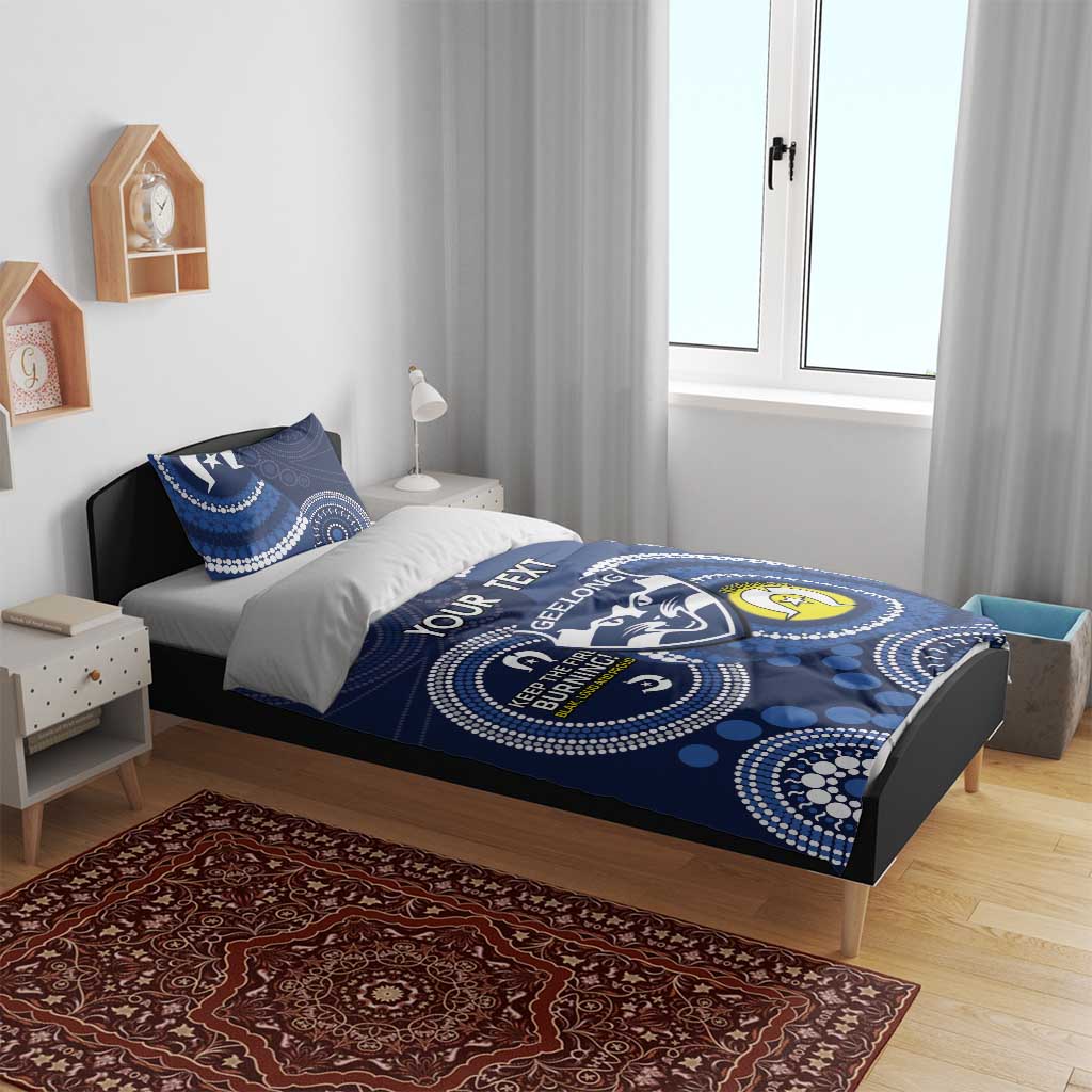 Custom AFL Geelong NAIDOC Week Bedding Set Keep The Fire Burning Indigenous Art