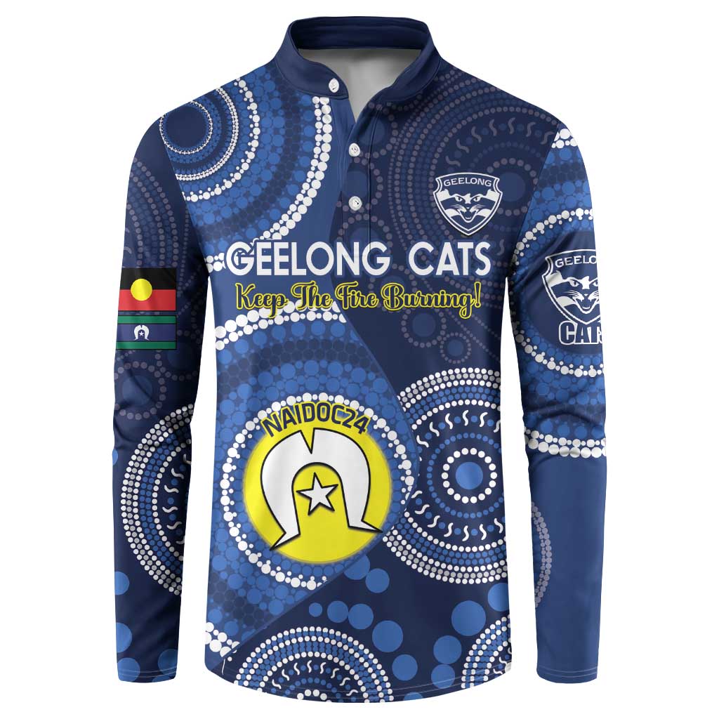 Custom AFL Geelong NAIDOC Week Button Sweatshirt Keep The Fire Burning Indigenous Art