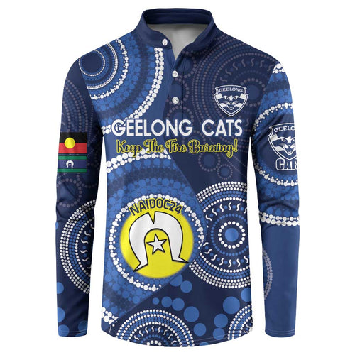 Custom AFL Geelong NAIDOC Week Button Sweatshirt Keep The Fire Burning Indigenous Art