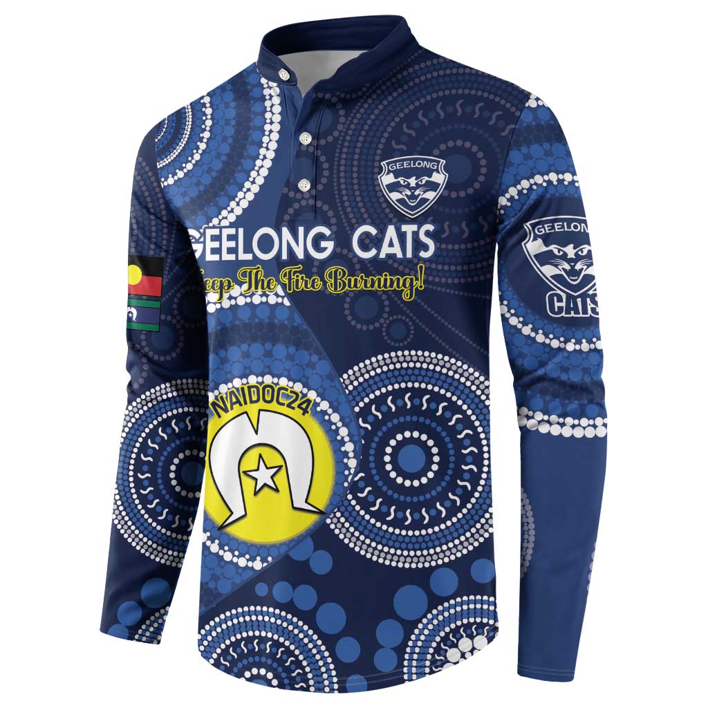 Custom AFL Geelong NAIDOC Week Button Sweatshirt Keep The Fire Burning Indigenous Art