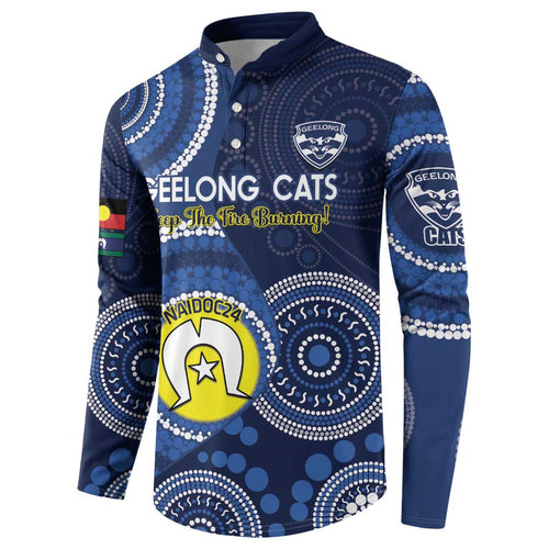 Custom AFL Geelong NAIDOC Week Button Sweatshirt Keep The Fire Burning Indigenous Art