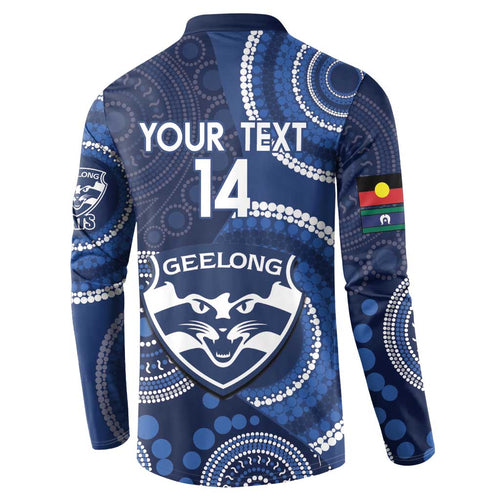 Custom AFL Geelong NAIDOC Week Button Sweatshirt Keep The Fire Burning Indigenous Art