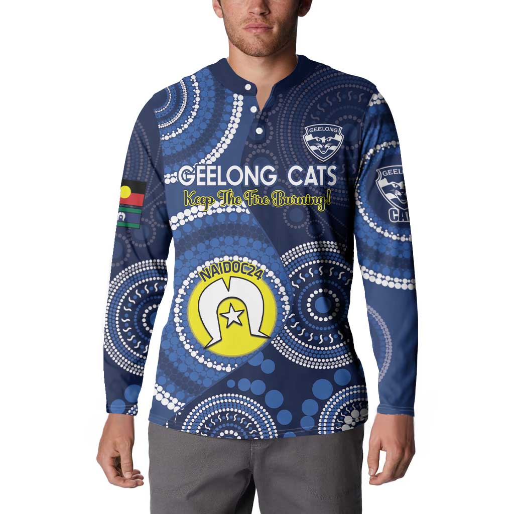 Custom AFL Geelong NAIDOC Week Button Sweatshirt Keep The Fire Burning Indigenous Art