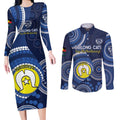 Custom AFL Geelong NAIDOC Week Couples Matching Long Sleeve Bodycon Dress and Long Sleeve Button Shirt Keep The Fire Burning Indigenous Art