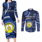Custom AFL Geelong NAIDOC Week Couples Matching Long Sleeve Bodycon Dress and Long Sleeve Button Shirt Keep The Fire Burning Indigenous Art