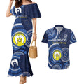 Custom AFL Geelong NAIDOC Week Couples Matching Mermaid Dress and Hawaiian Shirt Keep The Fire Burning Indigenous Art