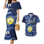 Custom AFL Geelong NAIDOC Week Couples Matching Mermaid Dress and Hawaiian Shirt Keep The Fire Burning Indigenous Art