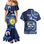 Custom AFL Geelong NAIDOC Week Couples Matching Mermaid Dress and Hawaiian Shirt Keep The Fire Burning Indigenous Art