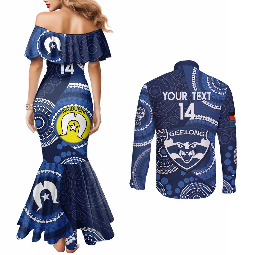 Custom AFL Geelong NAIDOC Week Couples Matching Mermaid Dress and Long Sleeve Button Shirt Keep The Fire Burning Indigenous Art
