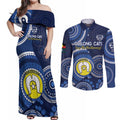 Custom AFL Geelong NAIDOC Week Couples Matching Off Shoulder Maxi Dress and Long Sleeve Button Shirt Keep The Fire Burning Indigenous Art