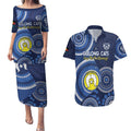 Custom AFL Geelong NAIDOC Week Couples Matching Puletasi and Hawaiian Shirt Keep The Fire Burning Indigenous Art