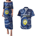 Custom AFL Geelong NAIDOC Week Couples Matching Puletasi and Hawaiian Shirt Keep The Fire Burning Indigenous Art
