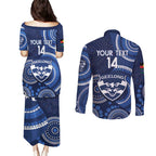Custom AFL Geelong NAIDOC Week Couples Matching Puletasi and Long Sleeve Button Shirt Keep The Fire Burning Indigenous Art
