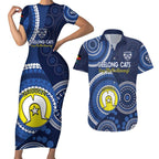 Custom AFL Geelong NAIDOC Week Couples Matching Short Sleeve Bodycon Dress and Hawaiian Shirt Keep The Fire Burning Indigenous Art