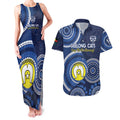 Custom AFL Geelong NAIDOC Week Couples Matching Tank Maxi Dress and Hawaiian Shirt Keep The Fire Burning Indigenous Art