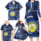 Custom AFL Geelong NAIDOC Week Family Matching Long Sleeve Bodycon Dress and Hawaiian Shirt Keep The Fire Burning Indigenous Art