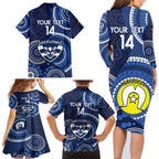 Custom AFL Geelong NAIDOC Week Family Matching Long Sleeve Bodycon Dress and Hawaiian Shirt Keep The Fire Burning Indigenous Art