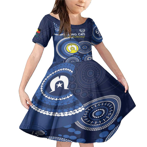 Custom AFL Geelong NAIDOC Week Family Matching Mermaid Dress and Hawaiian Shirt Keep The Fire Burning Indigenous Art