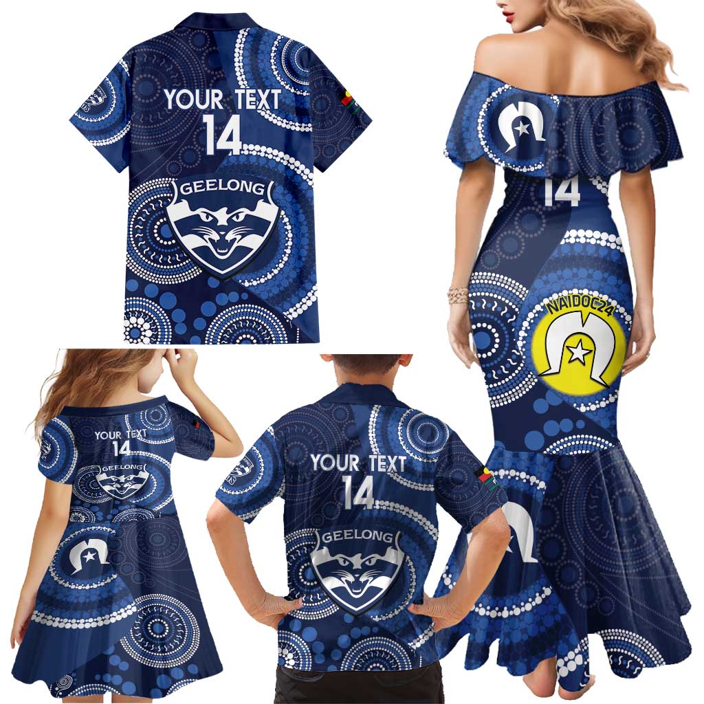 Custom AFL Geelong NAIDOC Week Family Matching Mermaid Dress and Hawaiian Shirt Keep The Fire Burning Indigenous Art