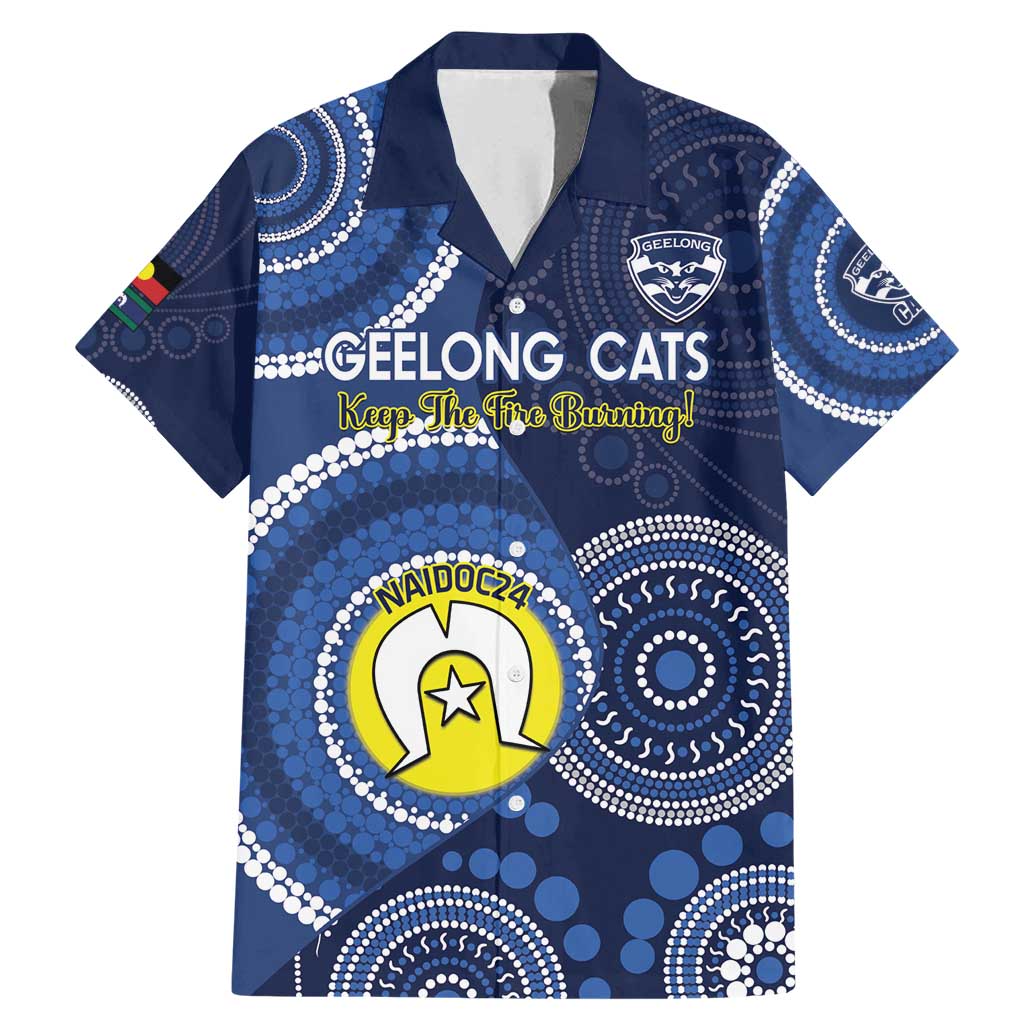 Custom AFL Geelong NAIDOC Week Family Matching Mermaid Dress and Hawaiian Shirt Keep The Fire Burning Indigenous Art