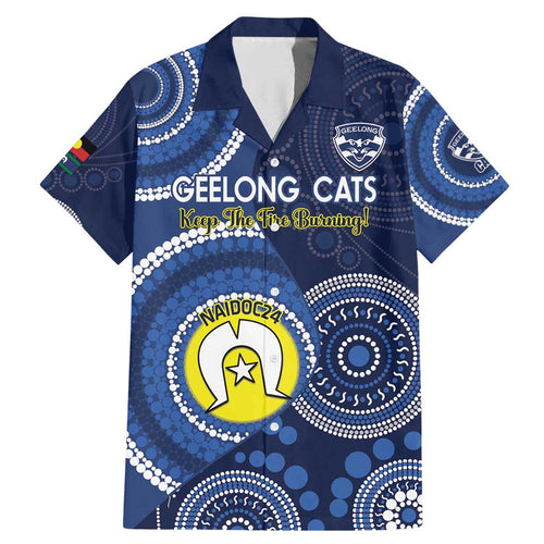 Custom AFL Geelong NAIDOC Week Family Matching Mermaid Dress and Hawaiian Shirt Keep The Fire Burning Indigenous Art